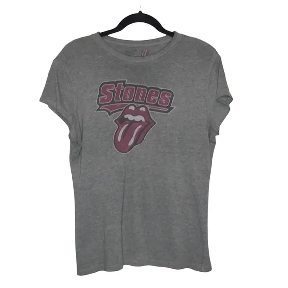 ROLLING STONES Tongue Out Gray Graphic Band Tee - Picture 1 of 8